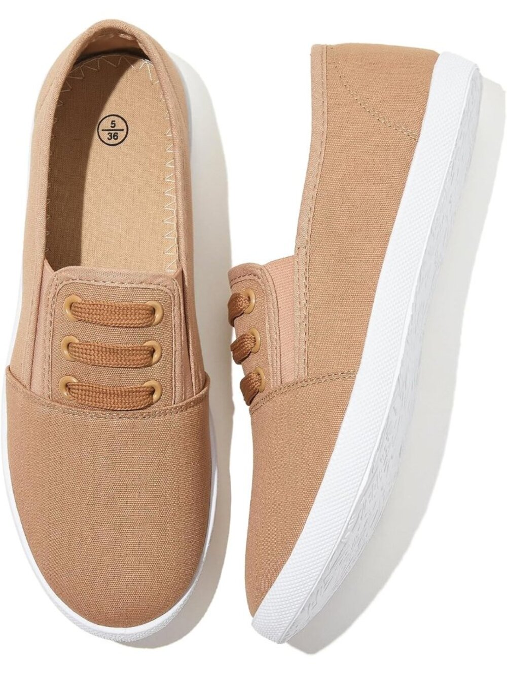 🆕Women's Khaki Canvas Slip On Sneakers Casual Walking Non Slip Work Shoes